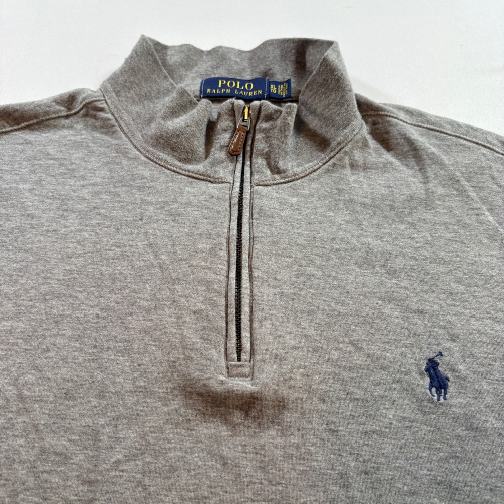 Polo Ralph Lauren Quarter Zip Pullover Mens XL Grey Cotton Blend Sweater Pony